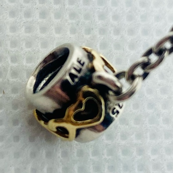 EUC Pandora 790307-05 Sterling Silver w/ 14k Gold Two Tone Heart Safety Chain - Picture 10 of 11